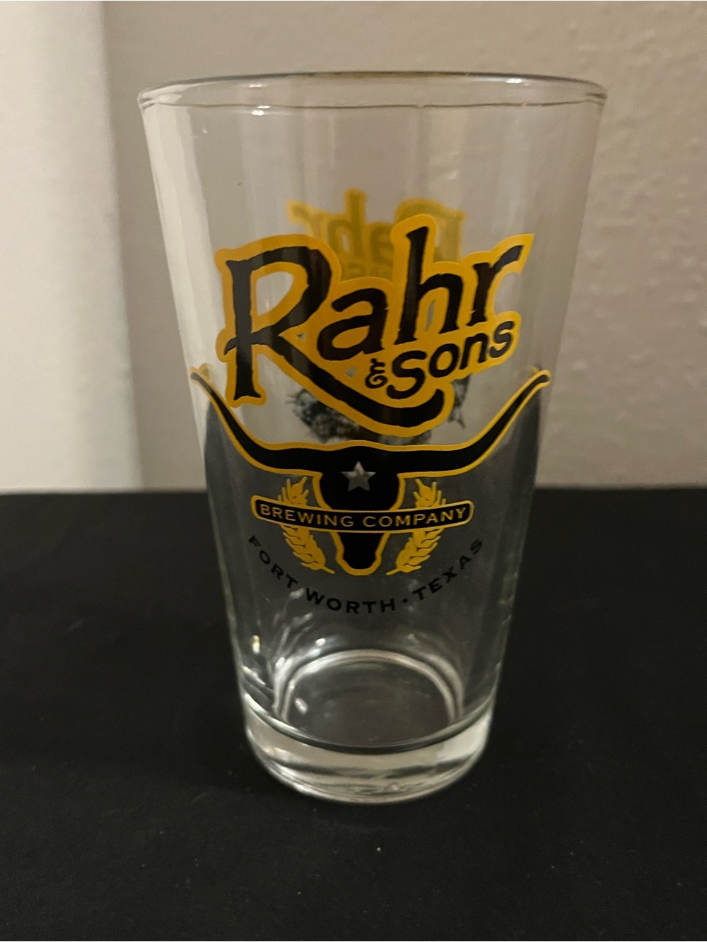 Rahr & Sons Brewing Company Pint Glass - Yellow and Black Logo